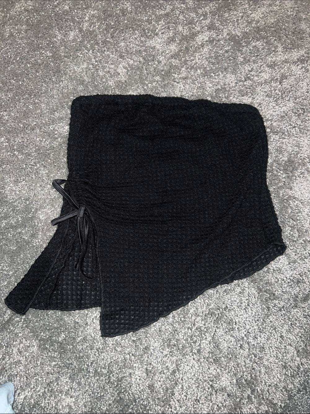 Black Smocked Strapless Crop Top with Side Tie